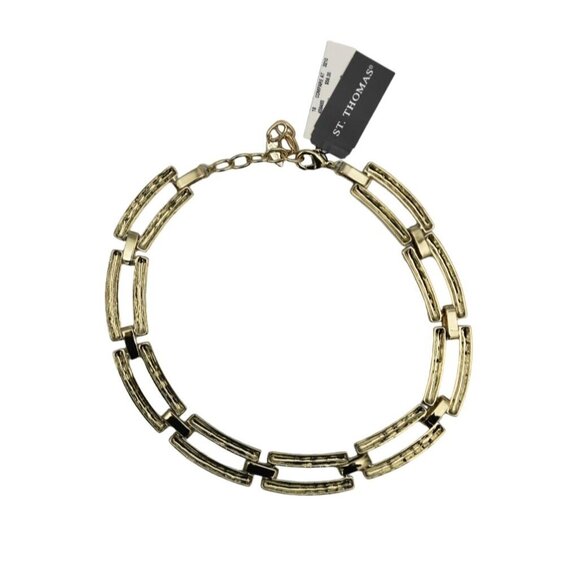 Vintage St Thomas Choker Necklace White Enamel Gold Tone New Old Stock - Picture 5 of 5